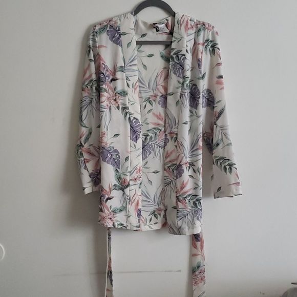 H&M Sweaters - Floral Print Open-Front Lightweight Cardigan - White/Pastel